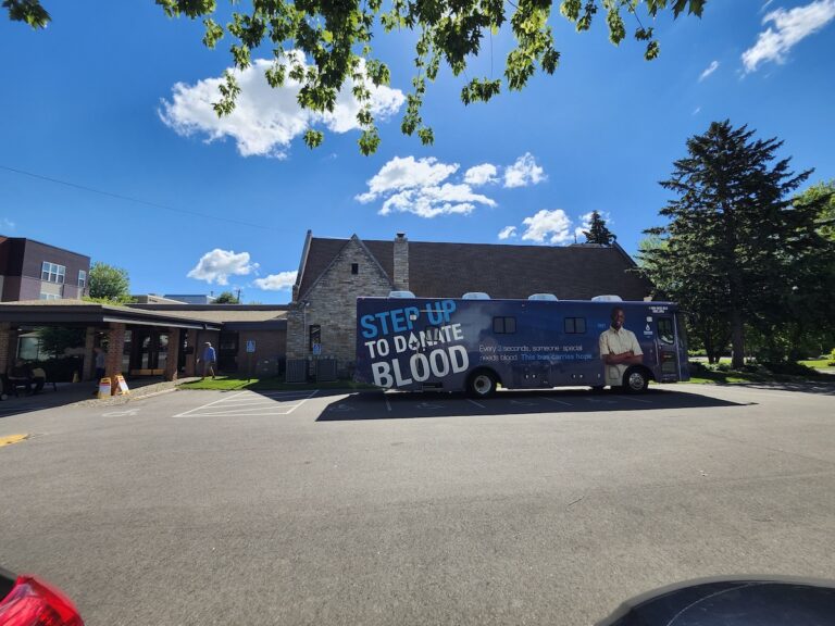 Mobile Blood Drive Center Parked in the Union Church Parking Lot as part of a blood drive